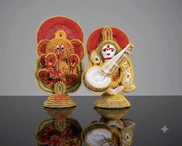 Beautiful Handcrafted Paddy Ganesha and Saraswati