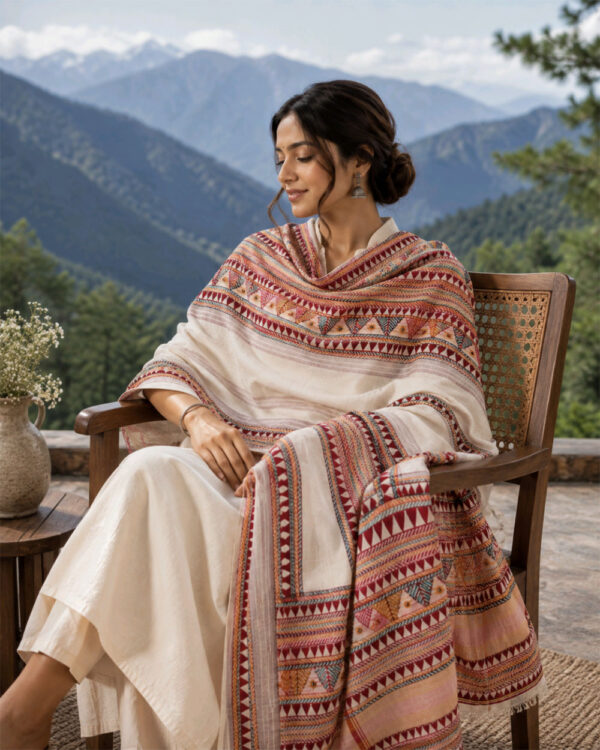 Beautiful Pink Striped Embroidered Kapdaganda Shawl