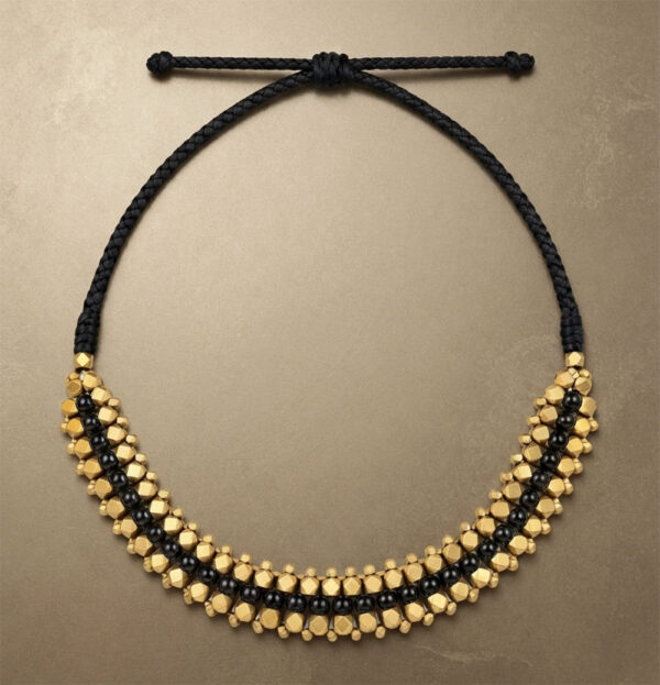 Black Beads at Center and Brass Bronze Beads Dhokra Necklace