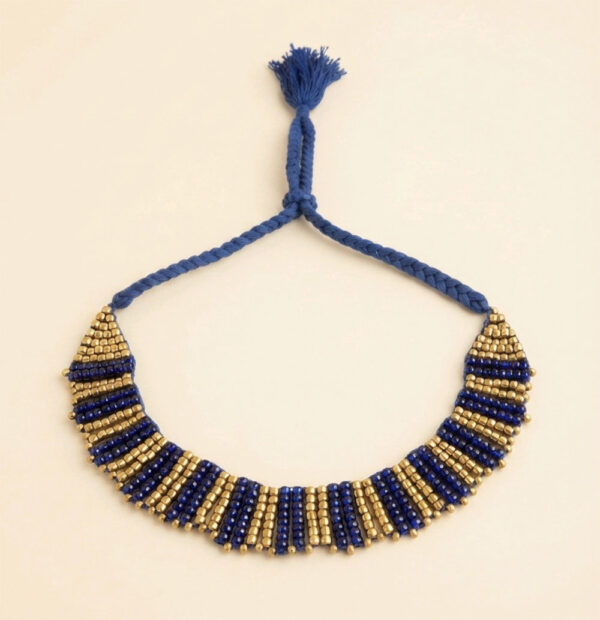 Blue and Brass Bronze Beads Dhokra Necklace