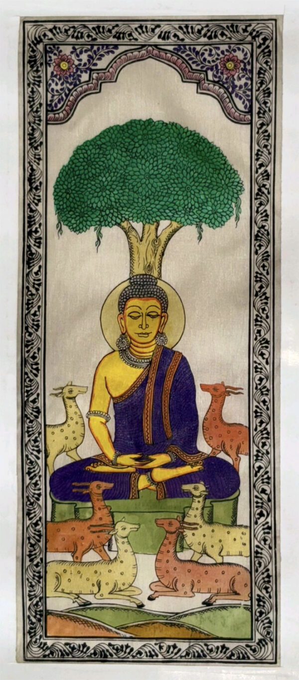 Buddha's Enlightenment in Pattachitra Painting on Tussar Silk Cloth