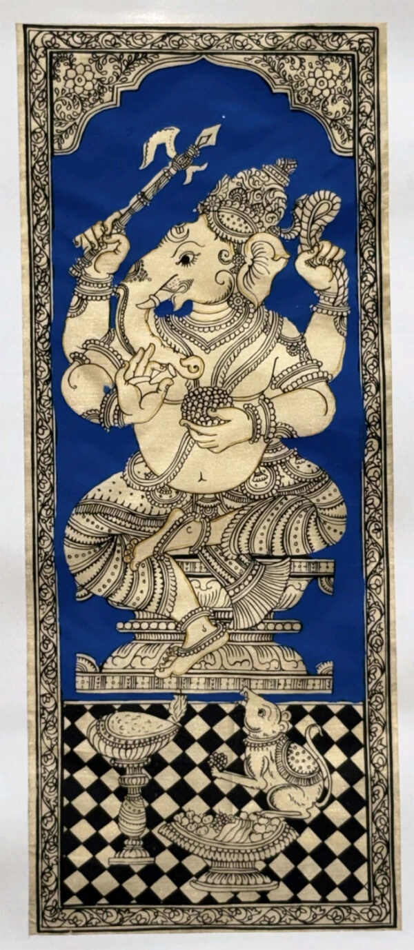 Dancing Ganesha Pattachitra Painting on Tussar Silk Cloth