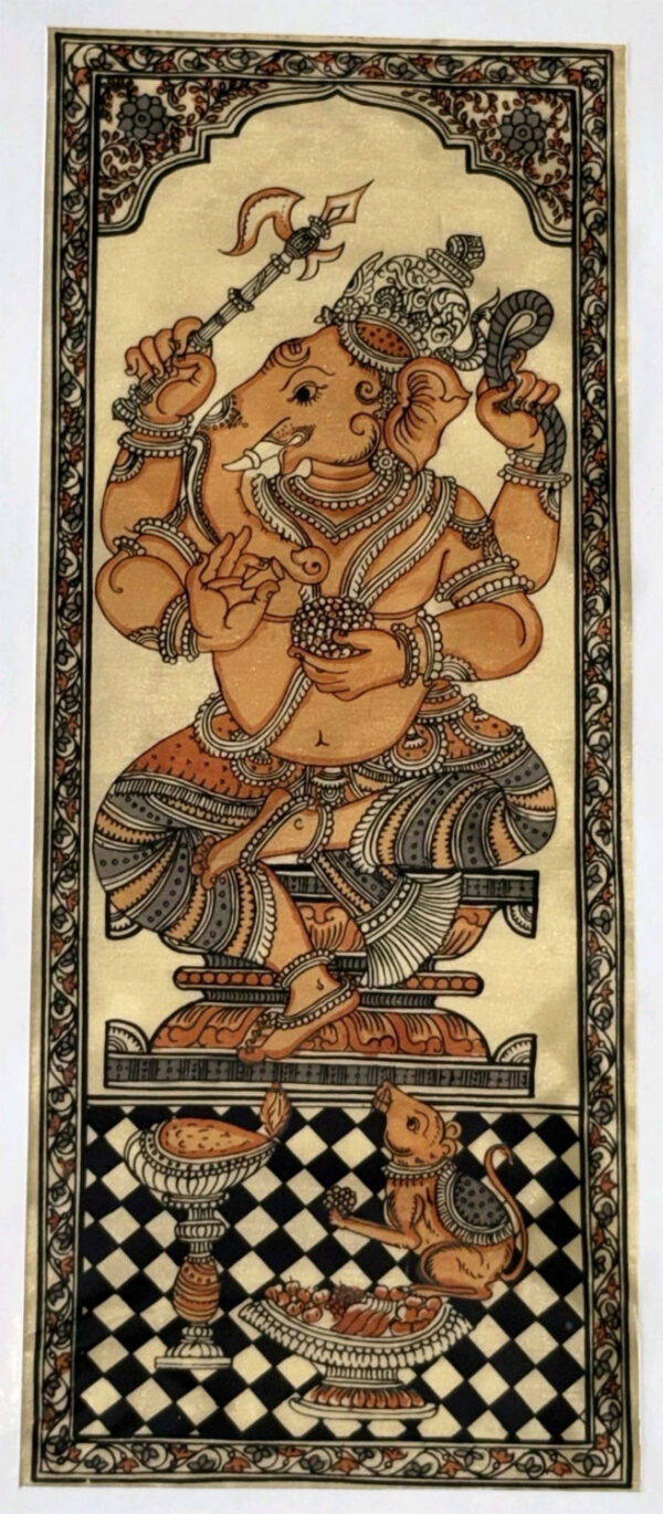Dancing Ganesha Pattachitra Painting on Tussar Silk Cloth