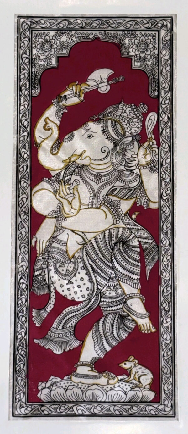 Dancing Ganesha Pattachitra Painting on Tussar Silk Cloth