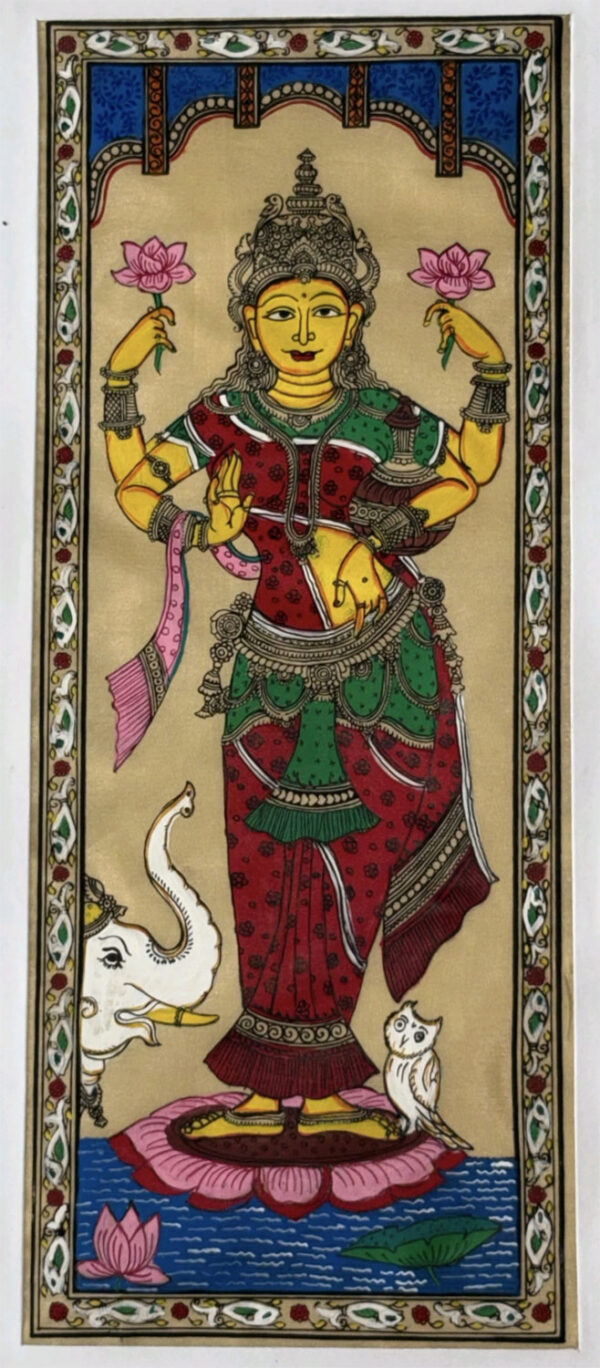 Goddess Lakshmi Pattachitra Painting of Odisha on Tussar Silk Cloth
