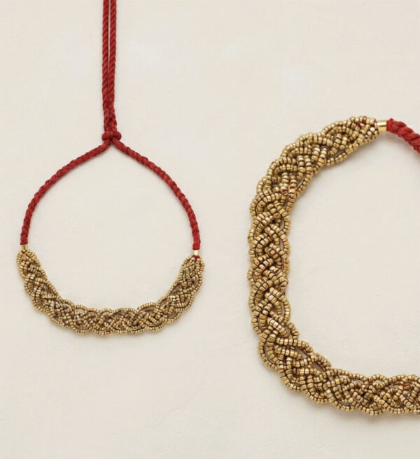 Gold and Brass Bronze Beads Dhokra Necklace