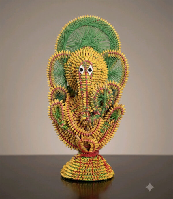 Handwoven Paddy Lord Ganesh in Green Colour