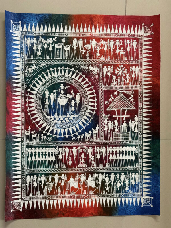 Lanjia Saura Painting on Tussar Silk by Sri Jogi Sabar
