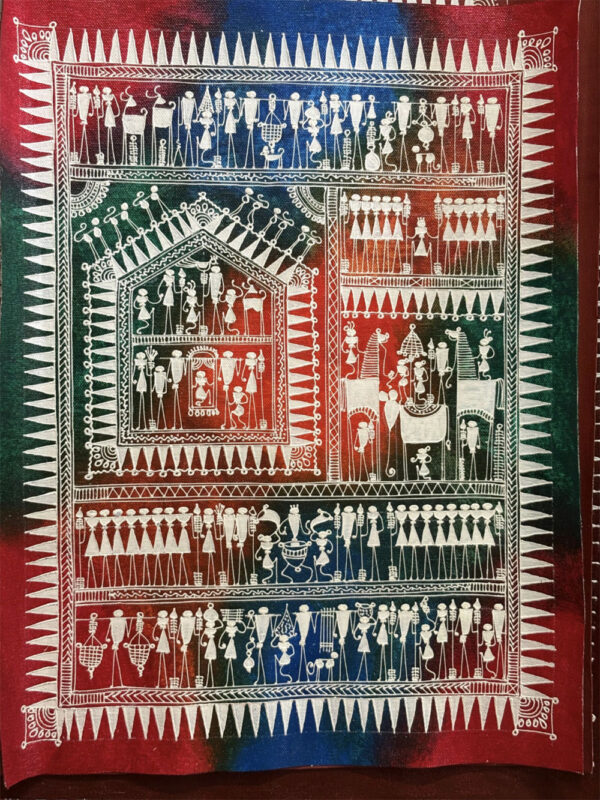Lanjia Saura Painting on Tussar Silk by Sri Jogi Sabar