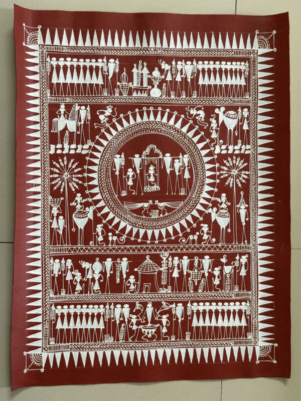 Lanjia Saura Painting on Tussar Silk by Sri Jogi Sabar