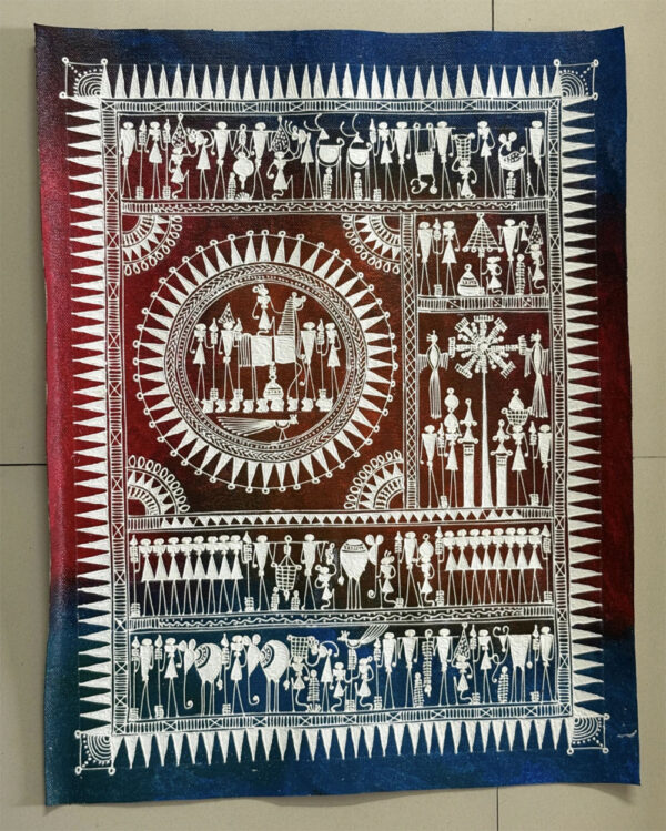 Lanjia Saura Painting on Tussar Silk by Sri Jogi Sabar