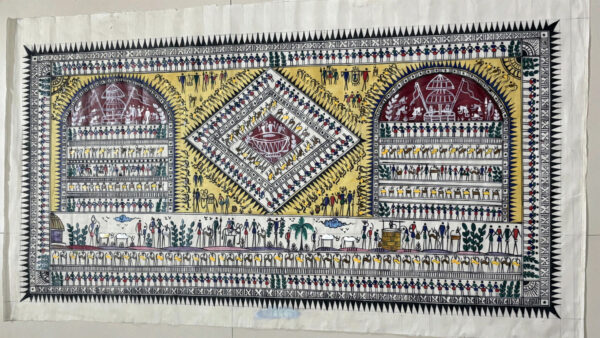 Lanjia Saura Painting on Tussar Silk by Sri Jogi Sabar