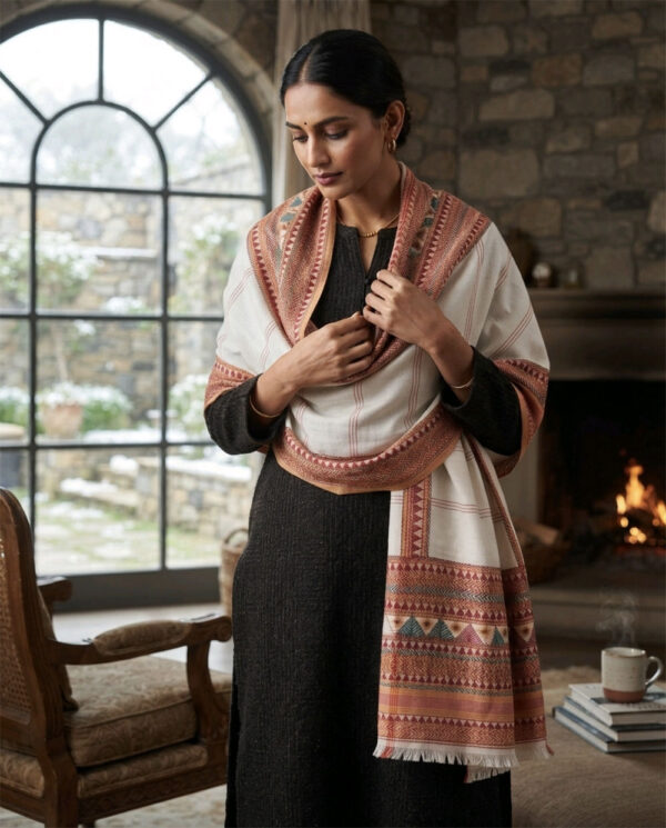 Pink Stripe Embroidery Kapdaganda Shawl