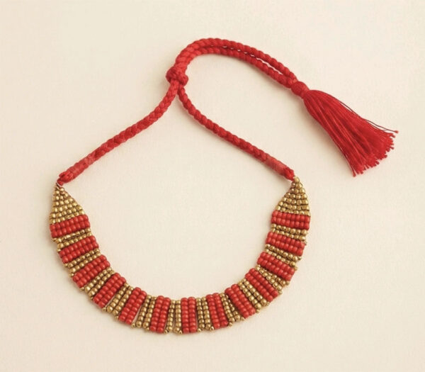 Red and Brass Bronze Beads Dhokra Necklace