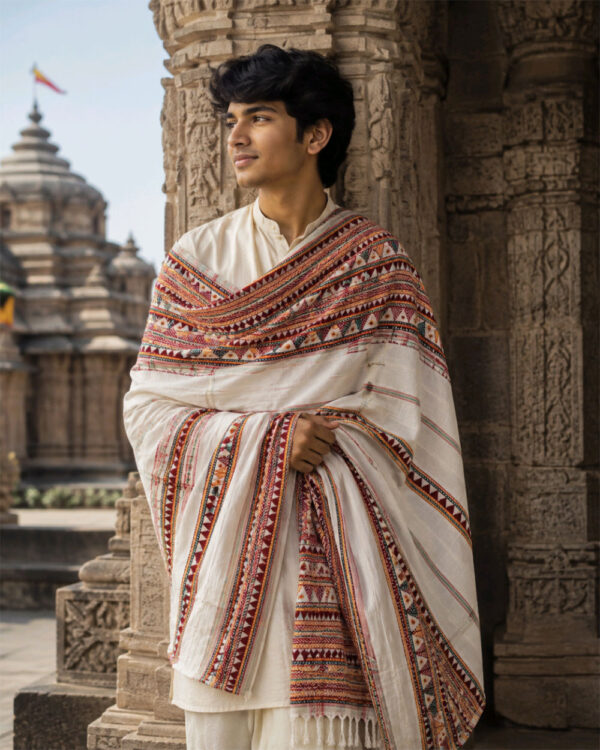 Rich Tribal Embroidery Sky Color Kapdaganda Shawl