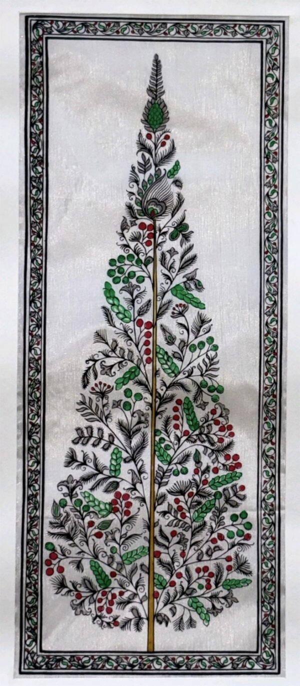 Tree of Life Kalpavriksha Pattachitra Painting on Tussar Silk Cloth