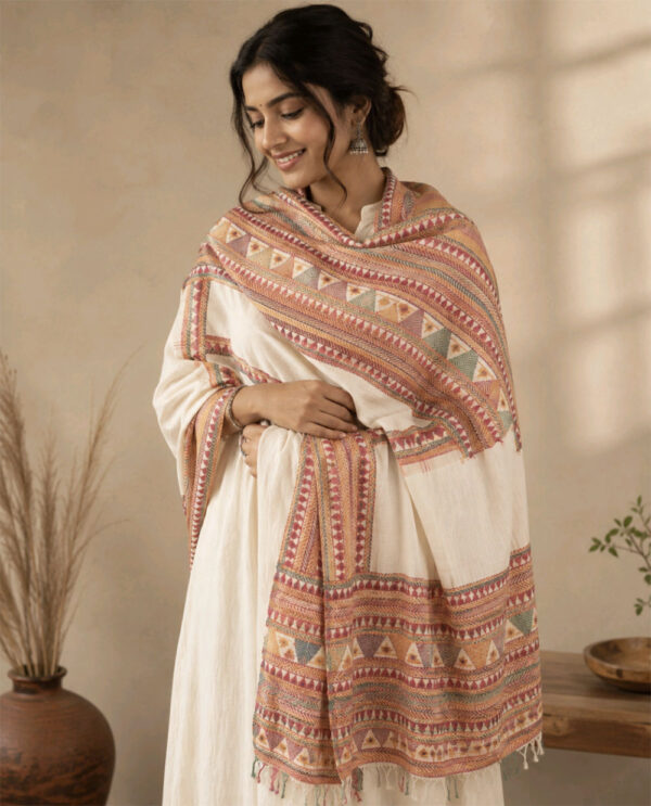 Tribal Heritage Pink Striped Embroidered Kapdaganda Shawl