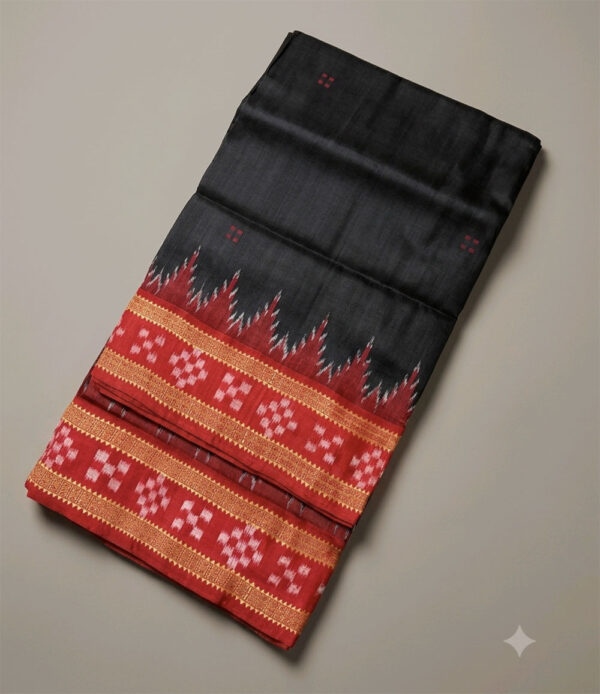 Black Red Butti Design Odisha Ikat Khandua Silk Saree