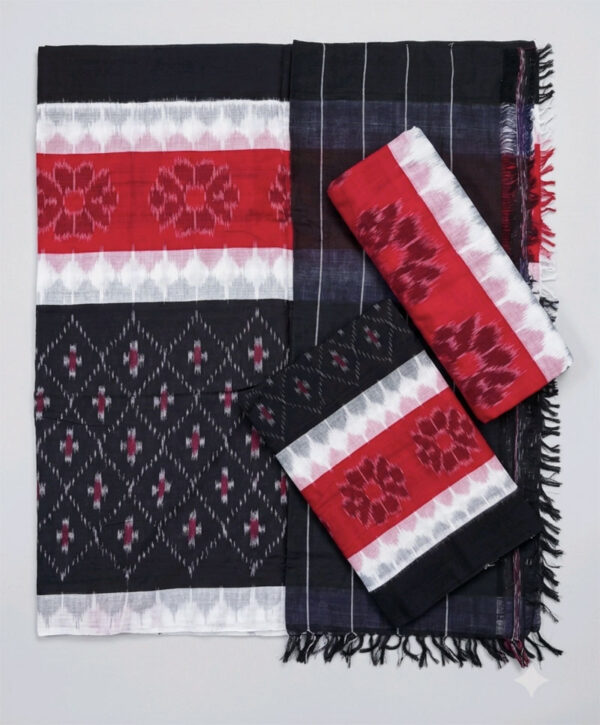 Black and Crimson Bandha Sambalpuri Handloom Saree