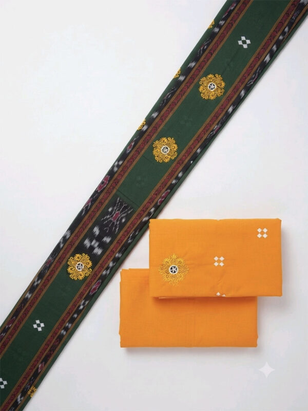 Forest Green and Yellow Cotton Handloom Sambalpuri Dress Material