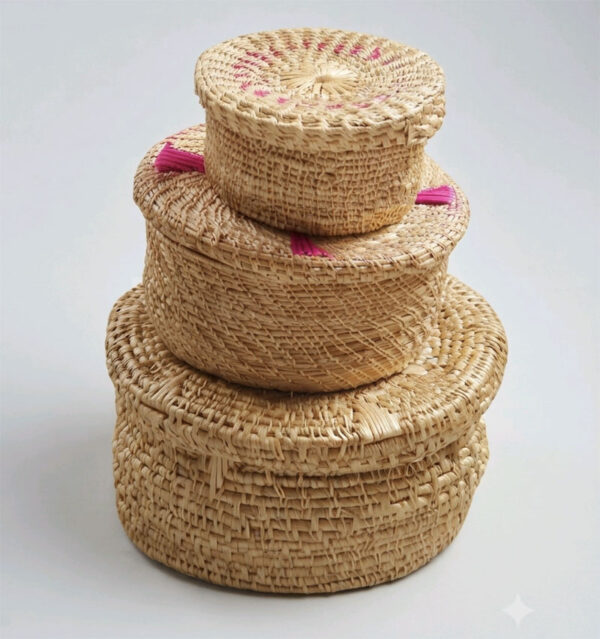 Set of Three Big Golden Grass Storage