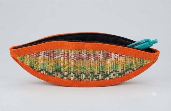 Handwoven Sabai Grass Orange Pencil Pouch