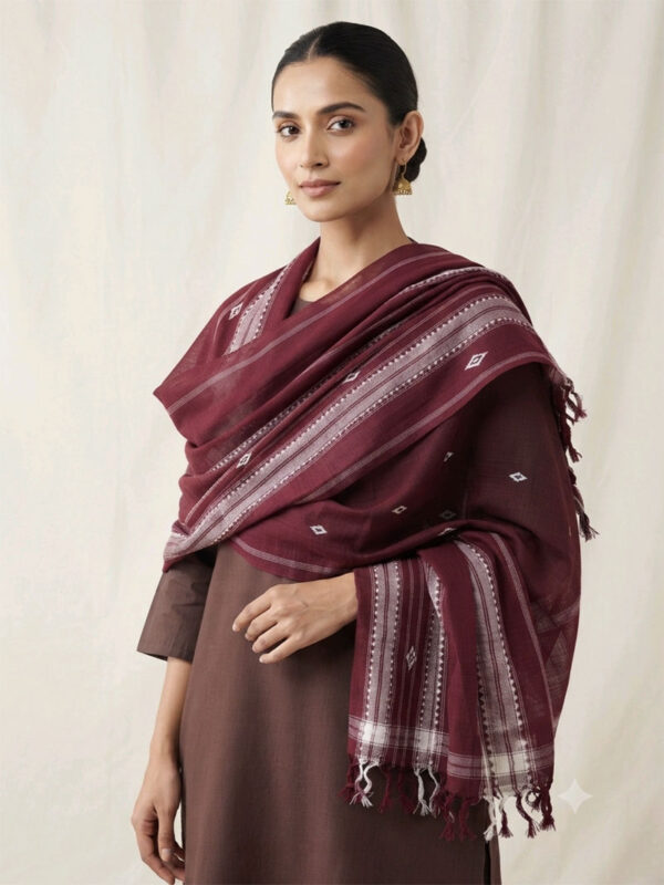 Kotpad Crimson Handwoven Cotton Dupatta