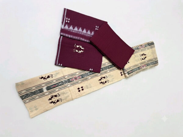 Maroon and Cream Cotton Handloom Sambalpuri Dress Material