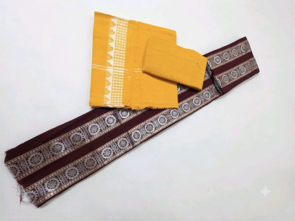Mustard Yellow and Maroon Cotton Handloom Sambalpuri Dress Material