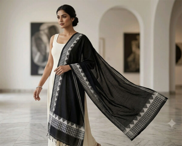 Odisha Ikat Sambalpuri Black Cotton Dupatta