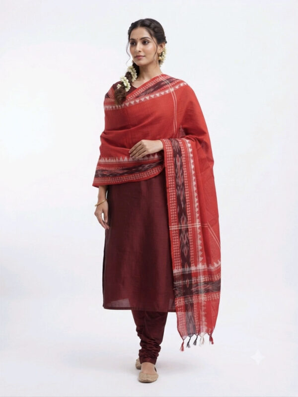 Odisha Ikat Sambalpuri Crimson Red Cotton Dupatta