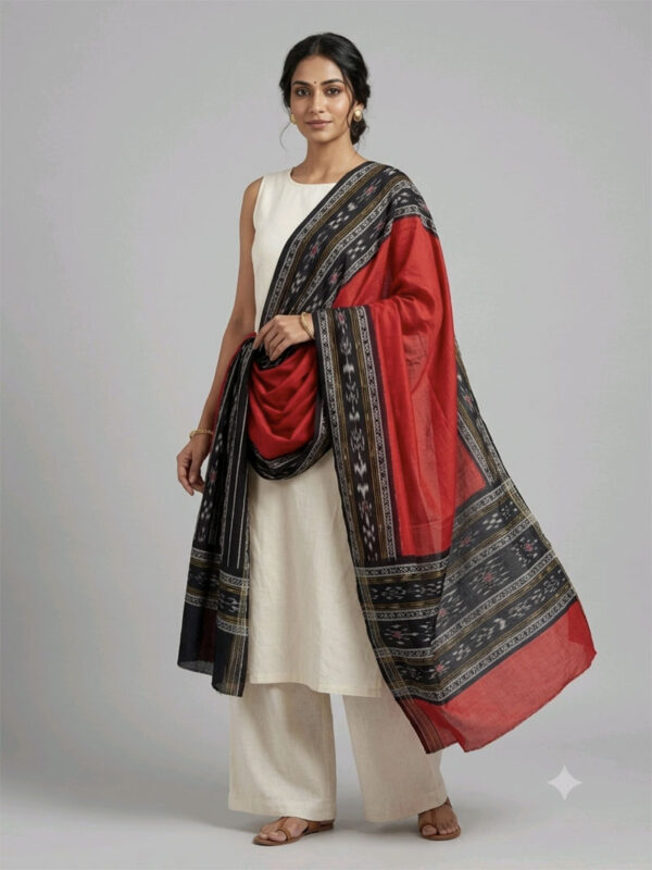 Odisha Ikat Sambalpuri Royal Red Cotton Dupatta