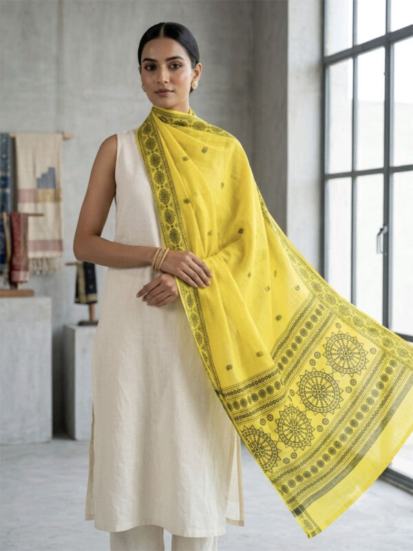 Odisha Ikat Sambalpuri Yellow Cotton Dupatta