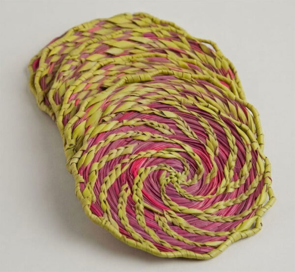 Sabai Grass Magenta and Yellow Coaster