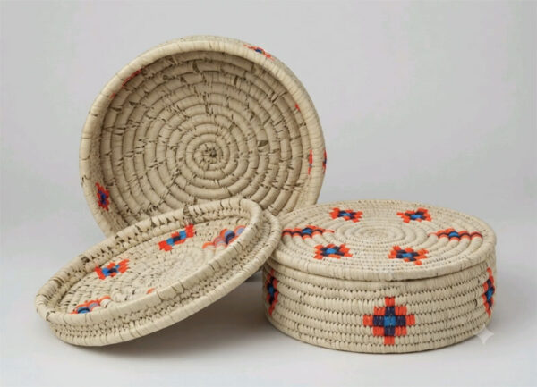 Sabai Grass Serveware with Red Poshapali Bandha Inspired Motifs