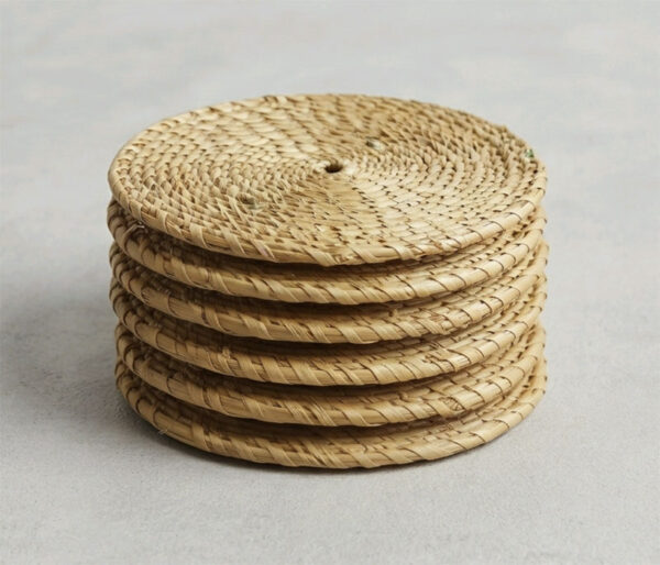 Set of 6 Round Golden Grass Color Coaster