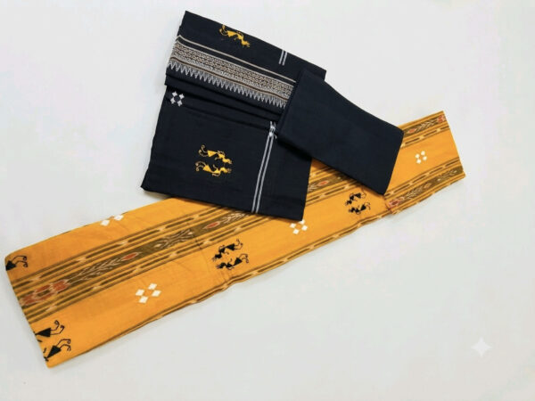 Yellow and Black Cotton Handloom Sambalpuri Dress Material