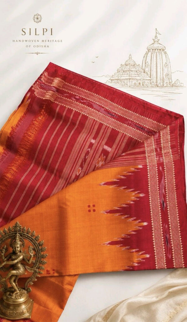Yellow Red Butti Design Odisha Ikat Khandua Silk Saree